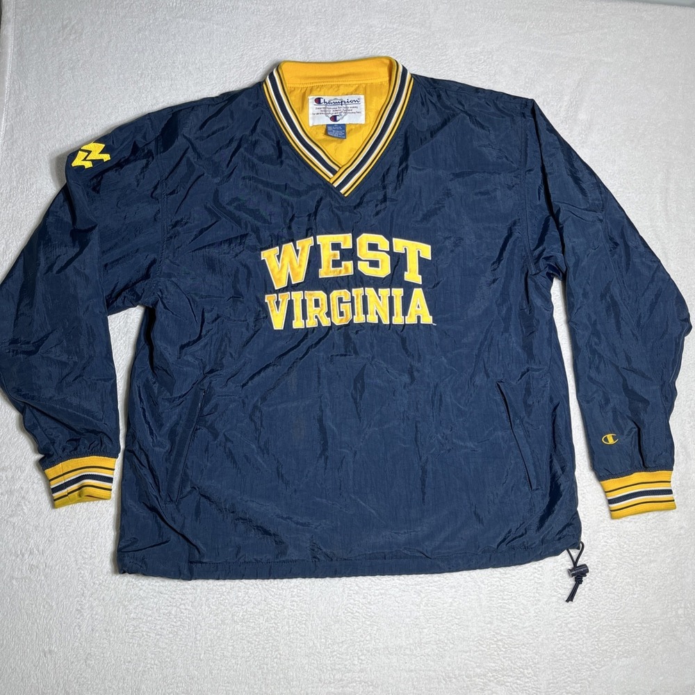 Vintage Champion XL West Virginia Mountaineers V-Neck Windshirt Pullover Jacket